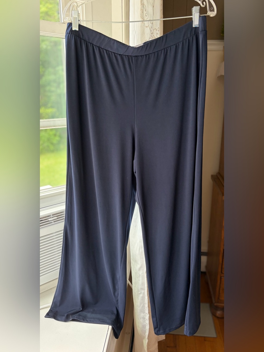 Chicos Wide Leg Navy Pants Office Vacation Coastal Monochrome EUC Sz 2R (US 12)